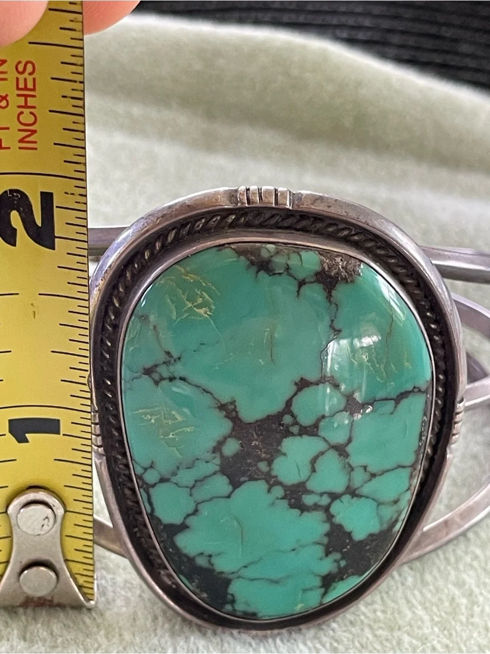 Bold Navajo Sterling Silver Turquoise Cuff Bracelet - Turquoise - Sedona - 90's